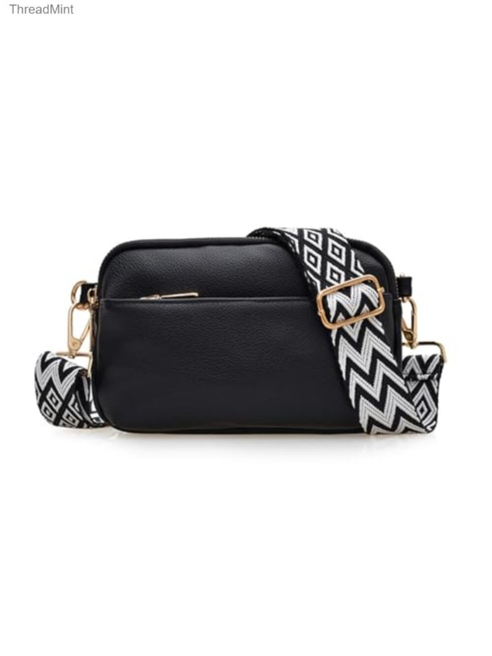 Mini Crossbody Bag Vegan Leather Sling Purse Triple Zipper